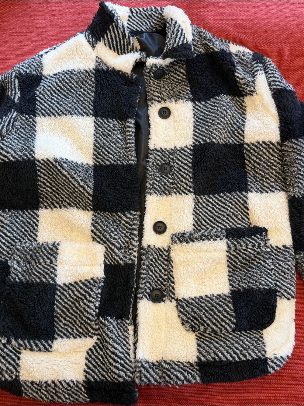 Woman’s Black & White Plaid Sherpa Jacket